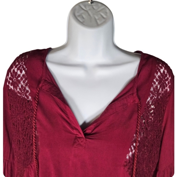 YA Los Angeles Boho Cut Out Long Sleeve Peasant Top Size S Deep Red Bohemian - Picture 2 of 13